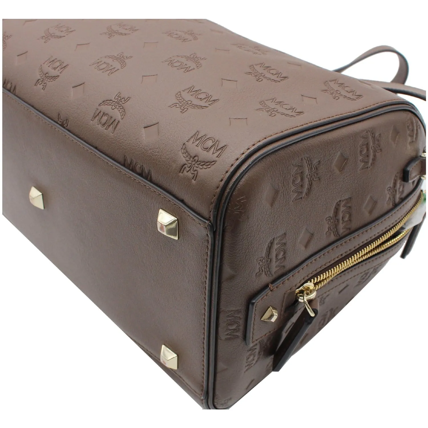 MCM Visetos Essential Leather Boston Bag Chocolate Brown