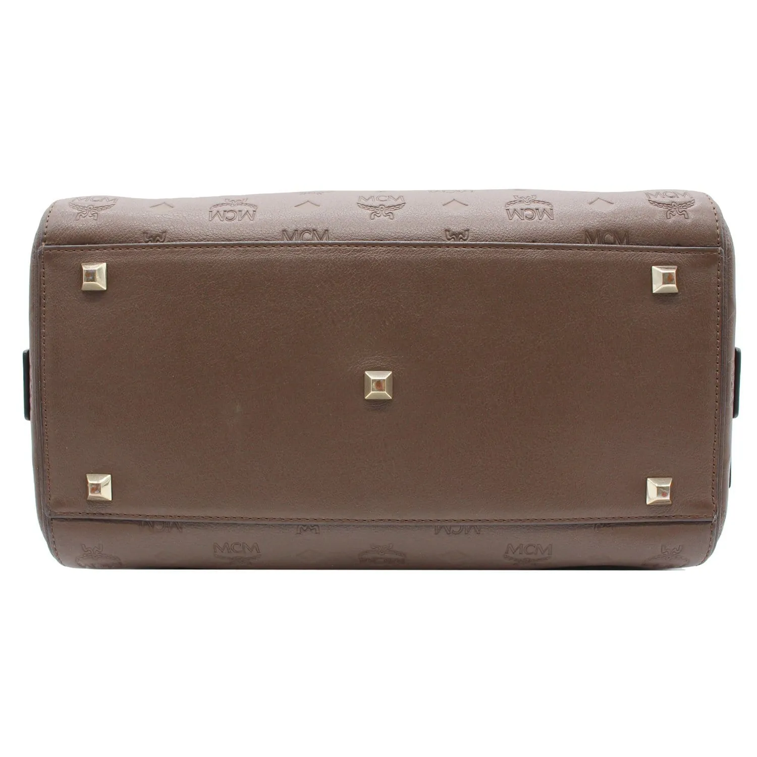 MCM Visetos Essential Leather Boston Bag Chocolate Brown