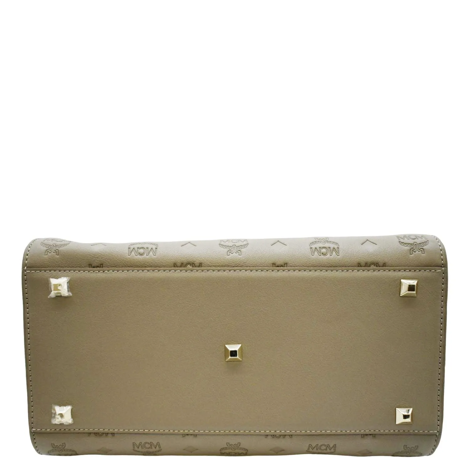 MCM Visetos Essential Leather Boston Bag Taupe