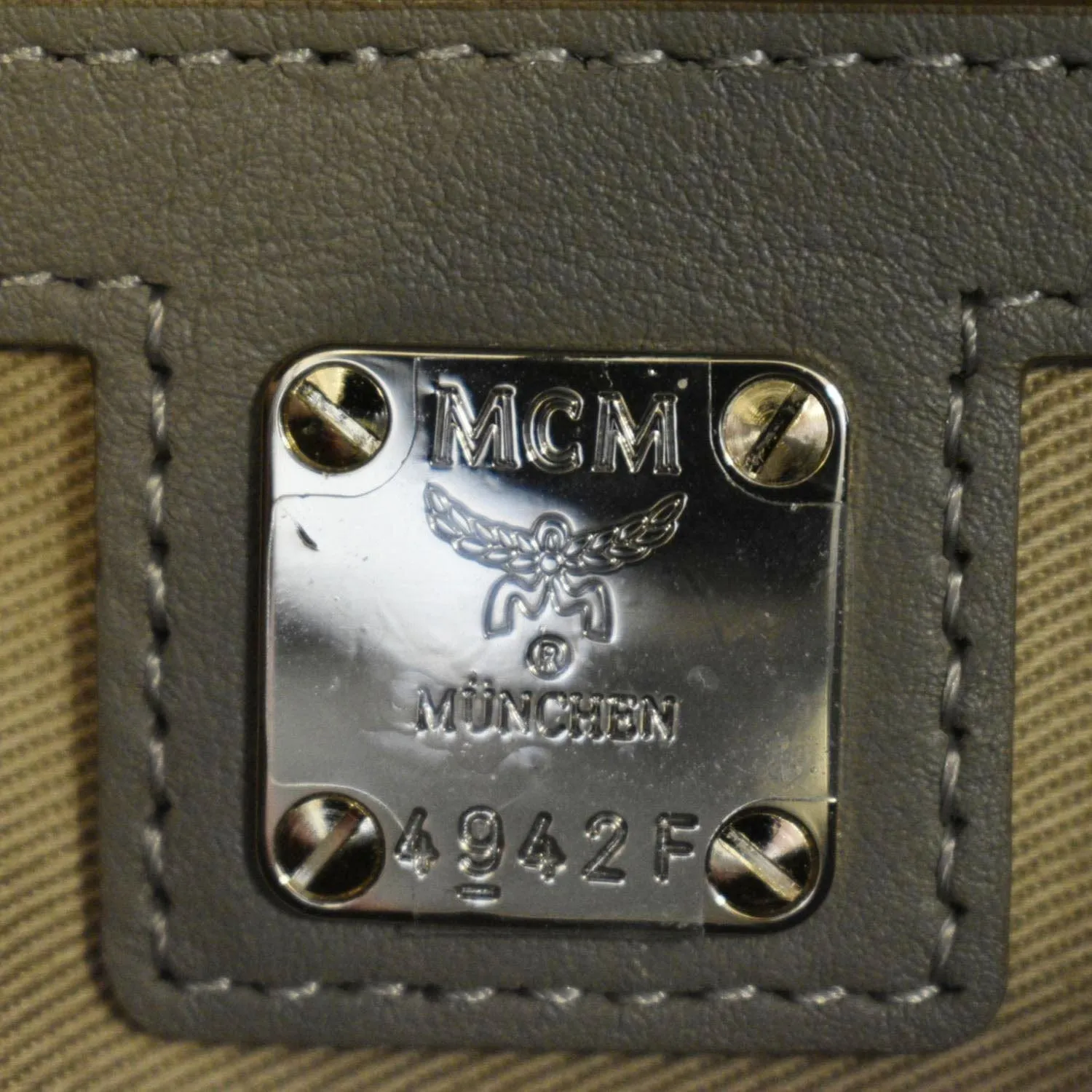 MCM Visetos Essential Leather Boston Bag Taupe