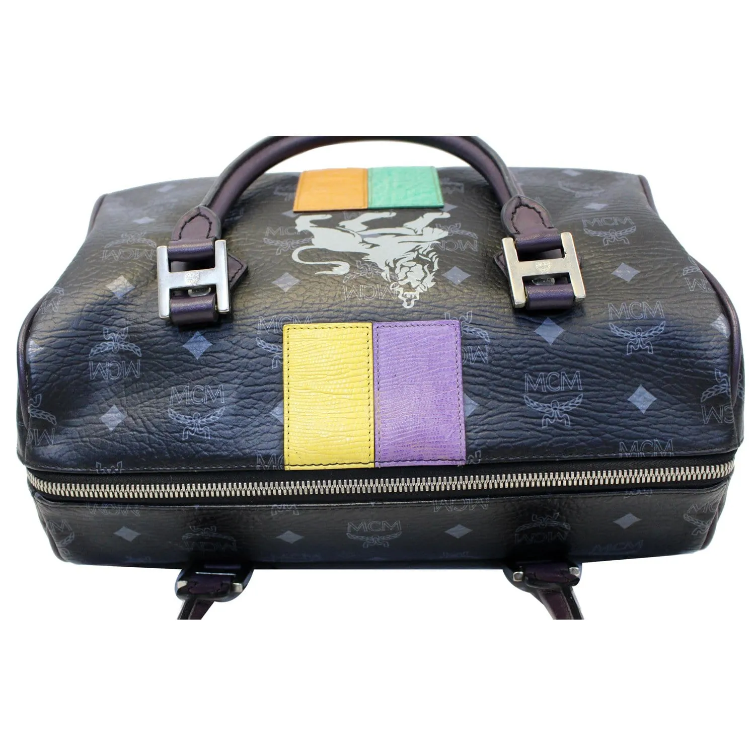 MCM Visetos Lion Princess Boston Bag Black