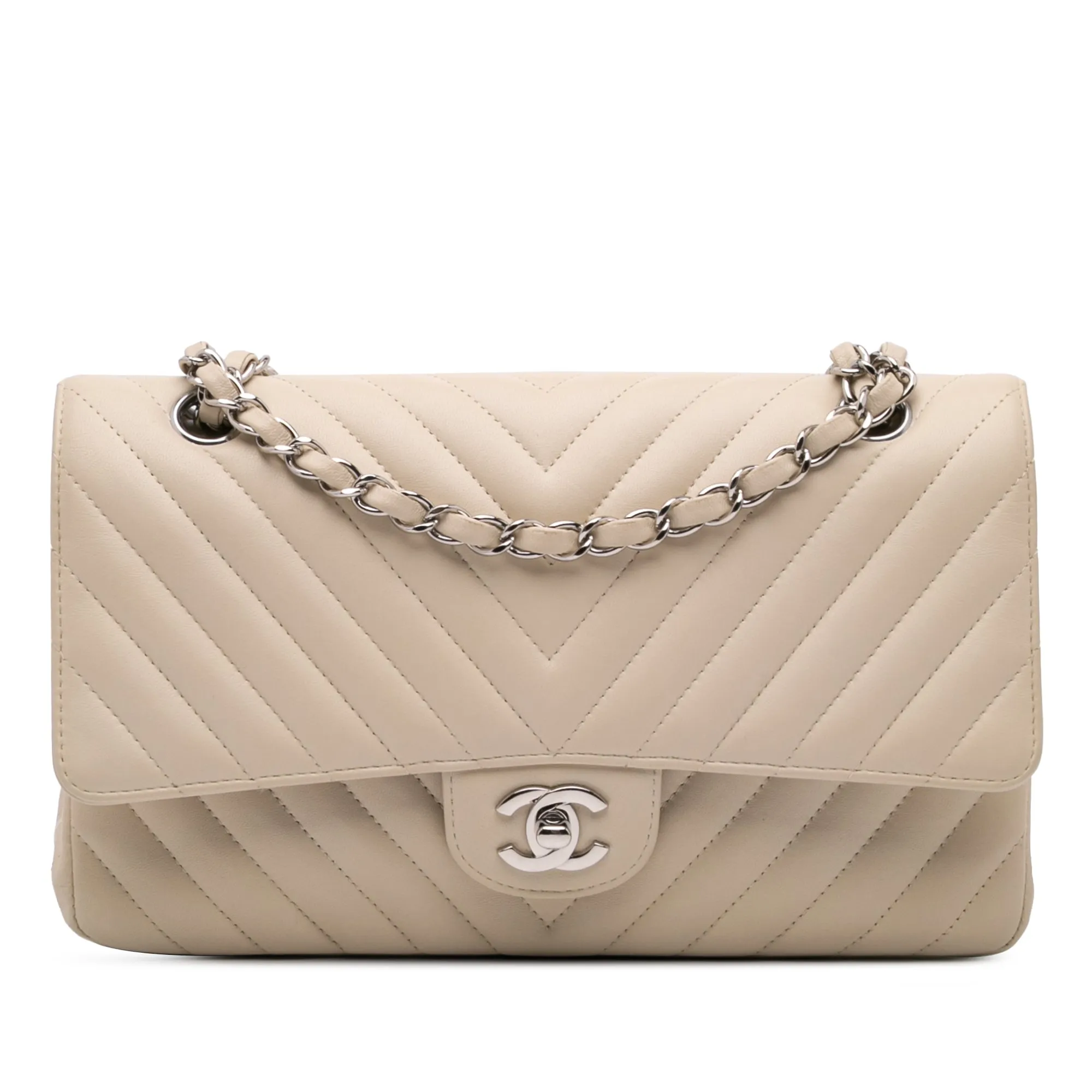Medium Classic Chevron Lambskin Double Flap