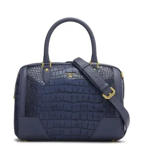 Medium Croco Franzy Leather Satchel - Stardust