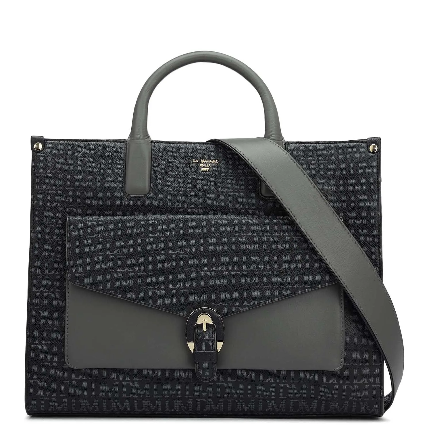 Medium Monogram Plain Leather Satchel - Black