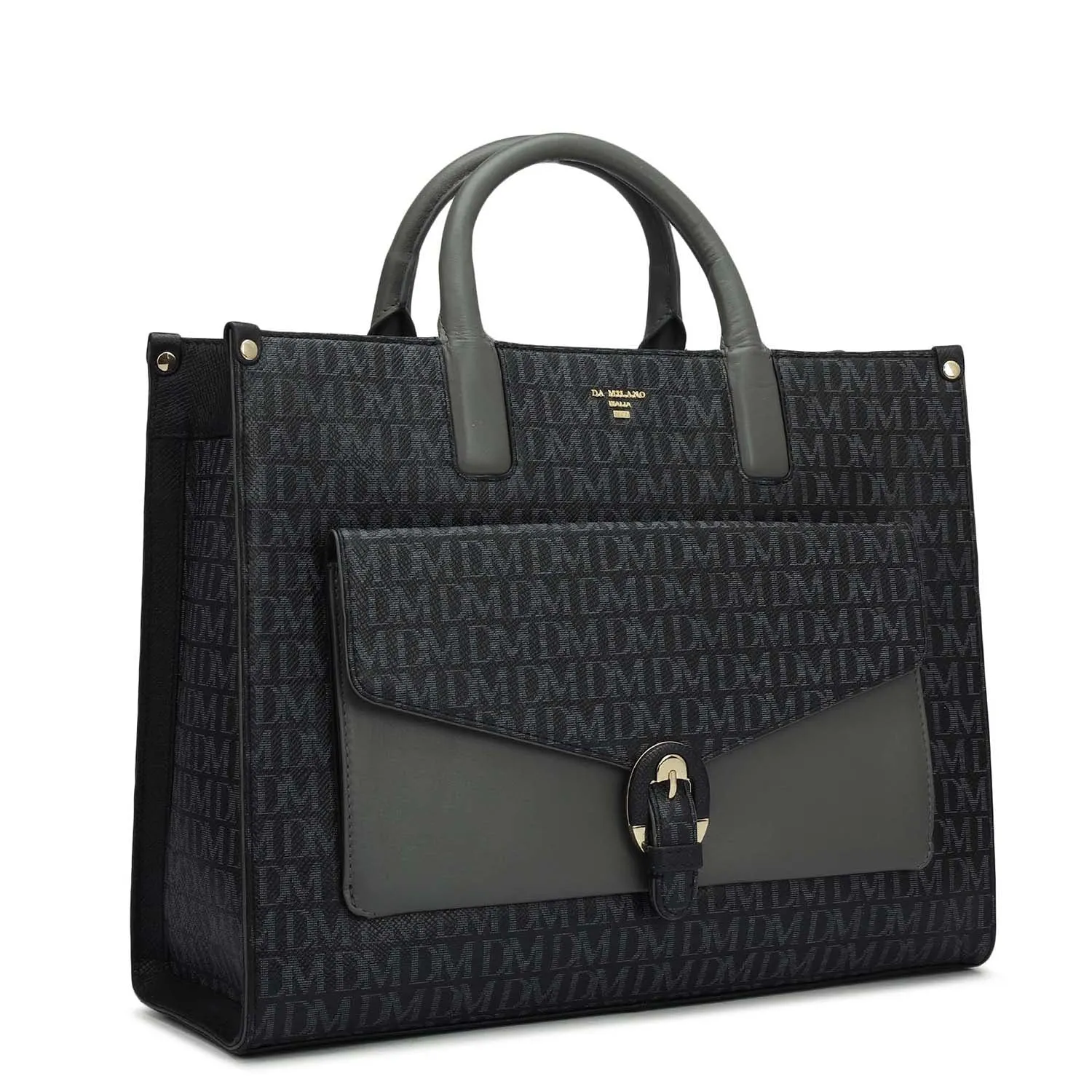 Medium Monogram Plain Leather Satchel - Black