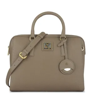 Medium Wax Leather Satchel - Greyish Taupe