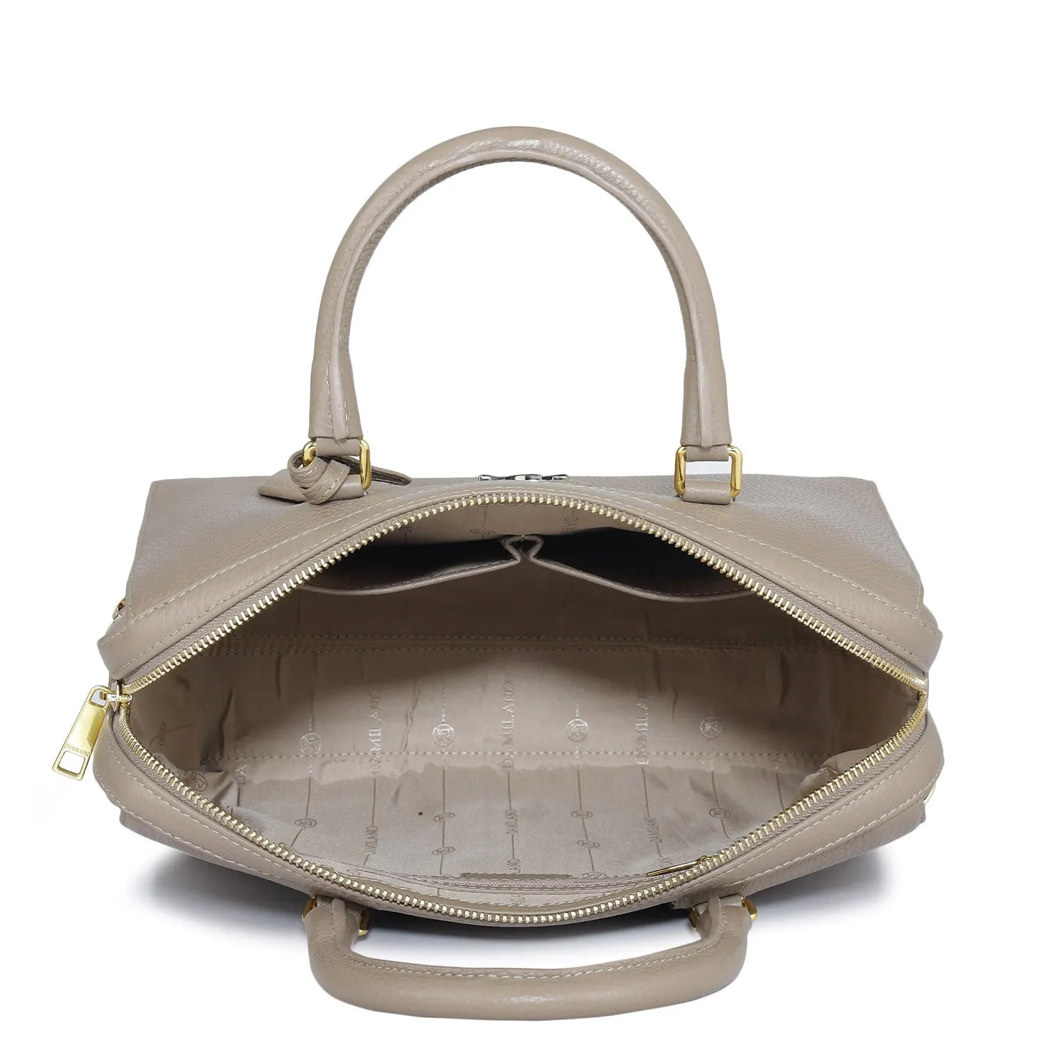 Medium Wax Leather Satchel - Greyish Taupe