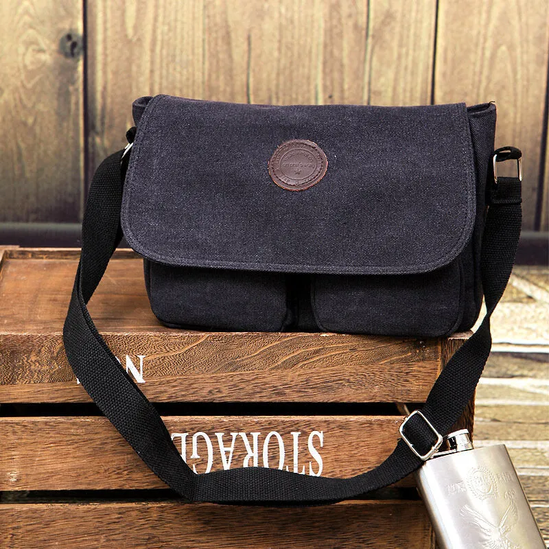 Men Canvas Large Capacity Crossbody Bags Horizontal Shoulder Bag