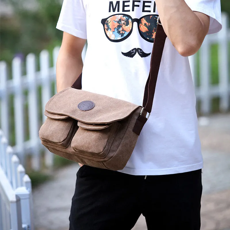 Men Canvas Large Capacity Crossbody Bags Horizontal Shoulder Bag