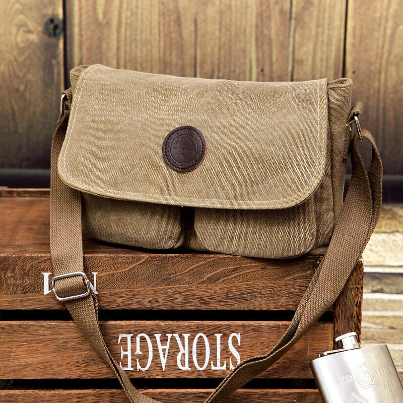 Men Canvas Large Capacity Crossbody Bags Horizontal Shoulder Bag