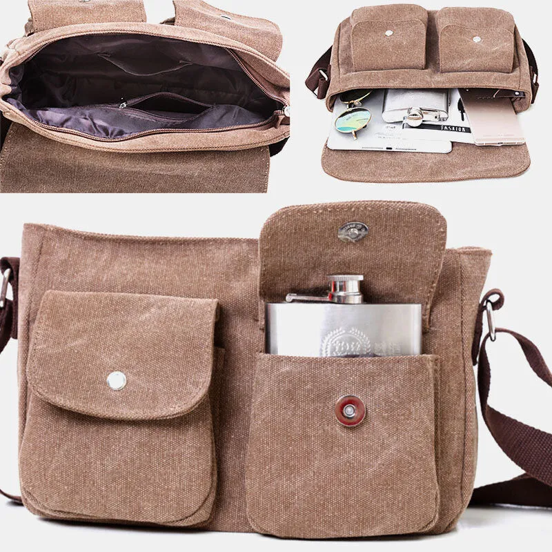 Men Canvas Large Capacity Crossbody Bags Horizontal Shoulder Bag