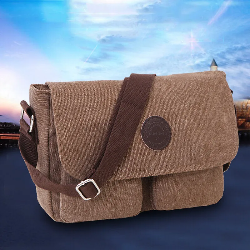 Men Canvas Large Capacity Crossbody Bags Horizontal Shoulder Bag