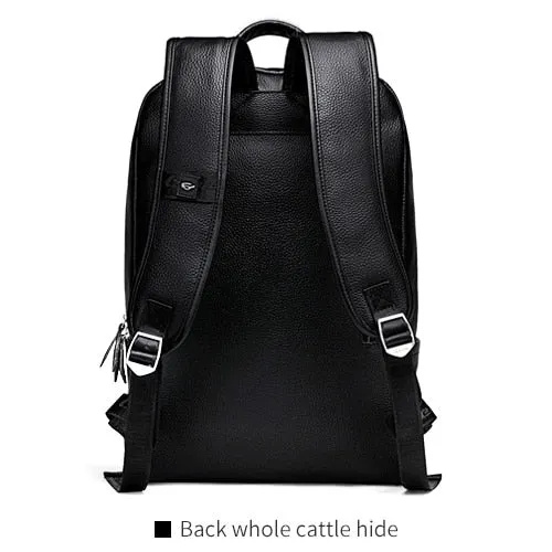 Men's Backpack Simple High Quality Leather Backpack Male Leather Fashion Trend Youth Leisure Travel Computer Bag