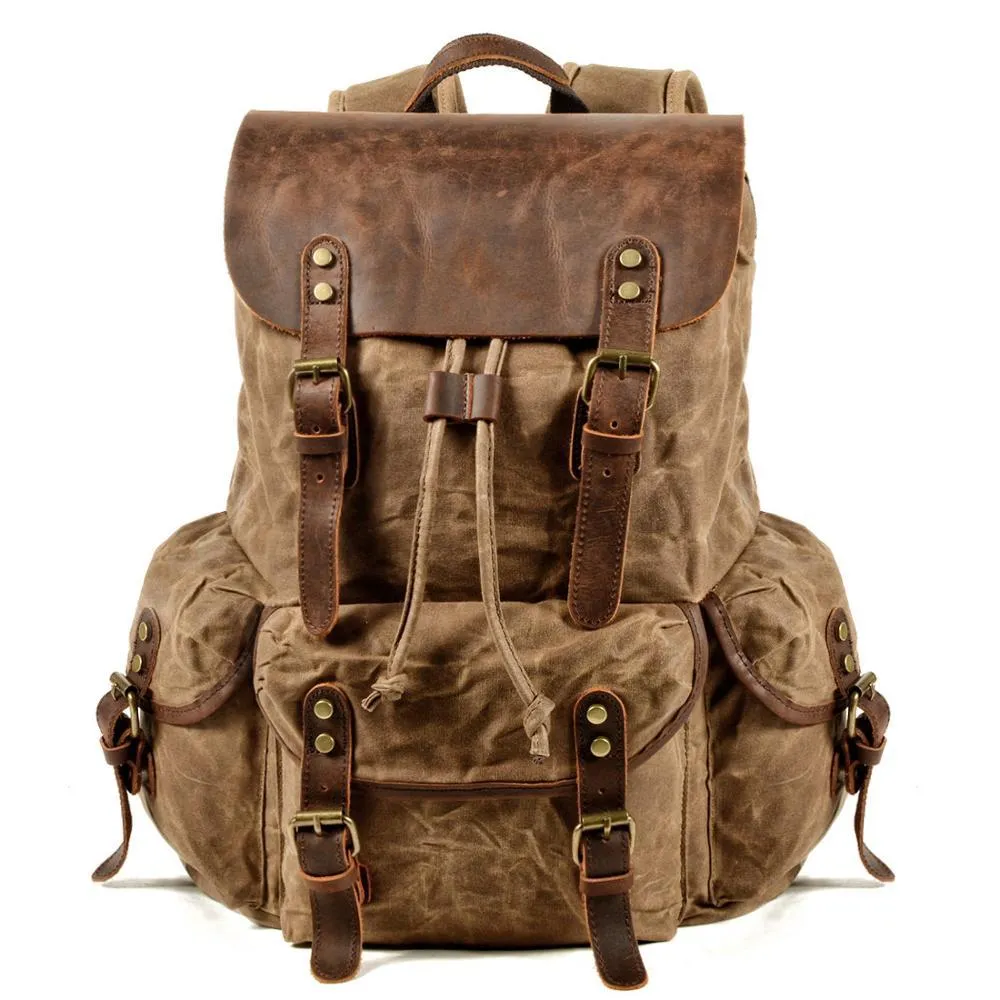 Men's Shiralee Vintage Drawstring Oil Wax Canvas Backpacks
