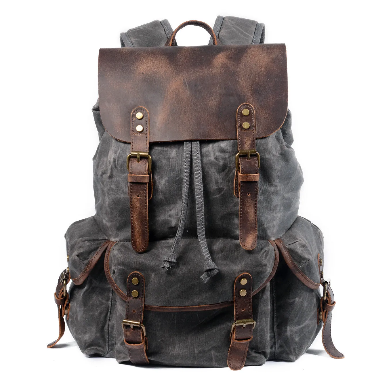 Men's Shiralee Vintage Drawstring Oil Wax Canvas Backpacks