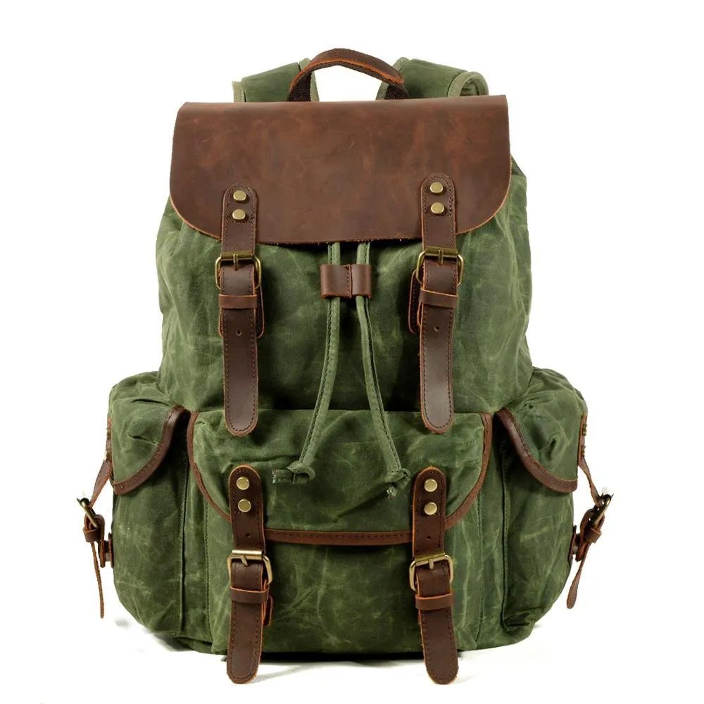 Men's Shiralee Vintage Drawstring Oil Wax Canvas Backpacks