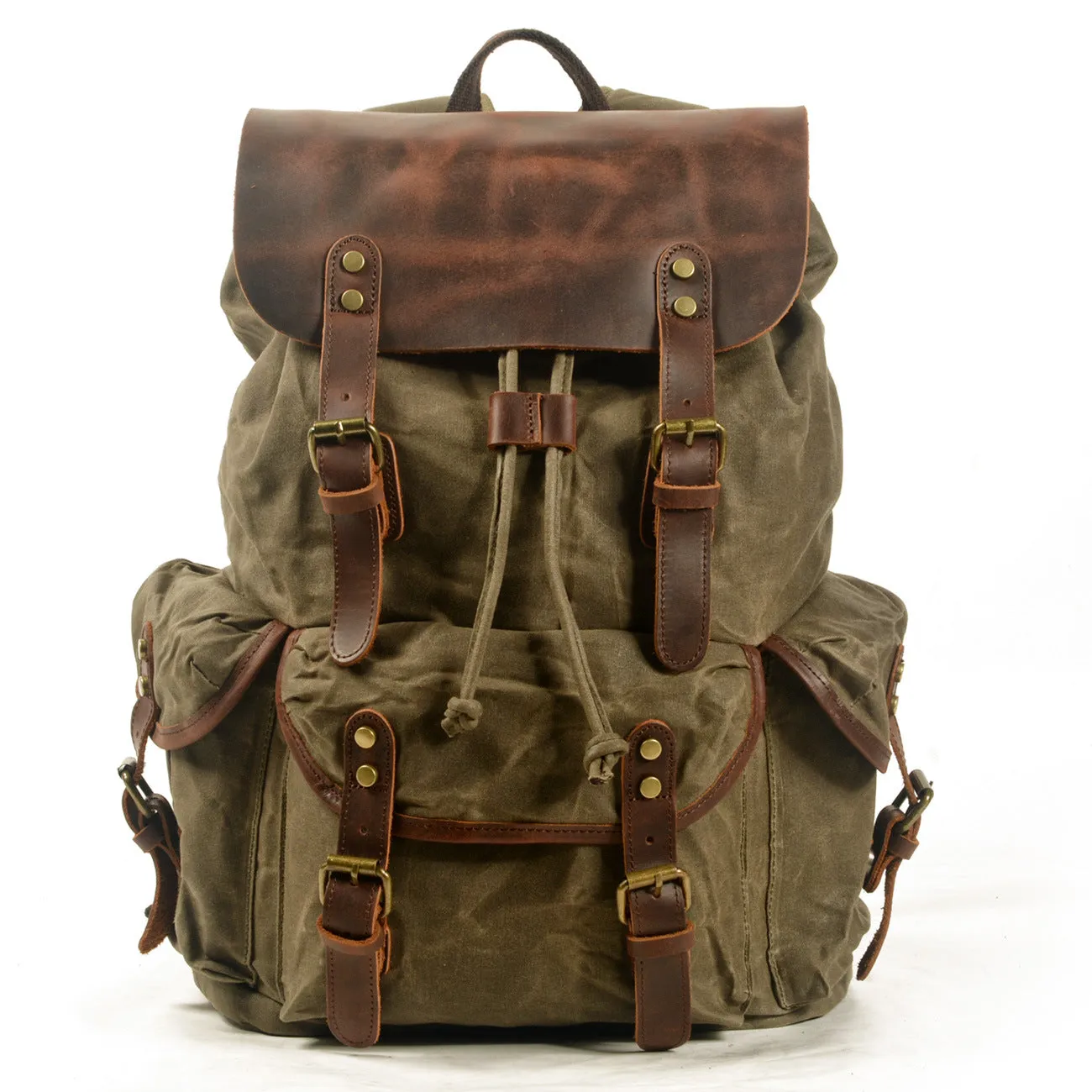 Men's Shiralee Vintage Drawstring Oil Wax Canvas Backpacks