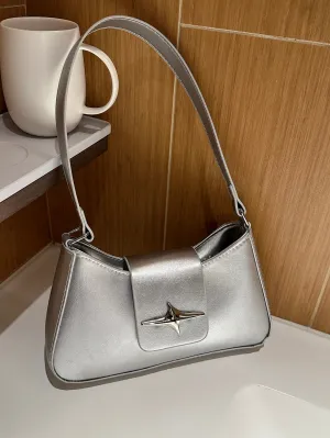 Metal Decor Stylish Shoulder Bag - Sliver