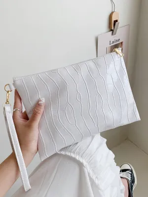 Metallic Crocodile Embossed Clutch Bag - White  - FD ⚡