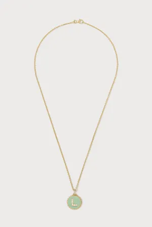 Mini Canvas Diamond Initial Necklace <br> Green Turquoise