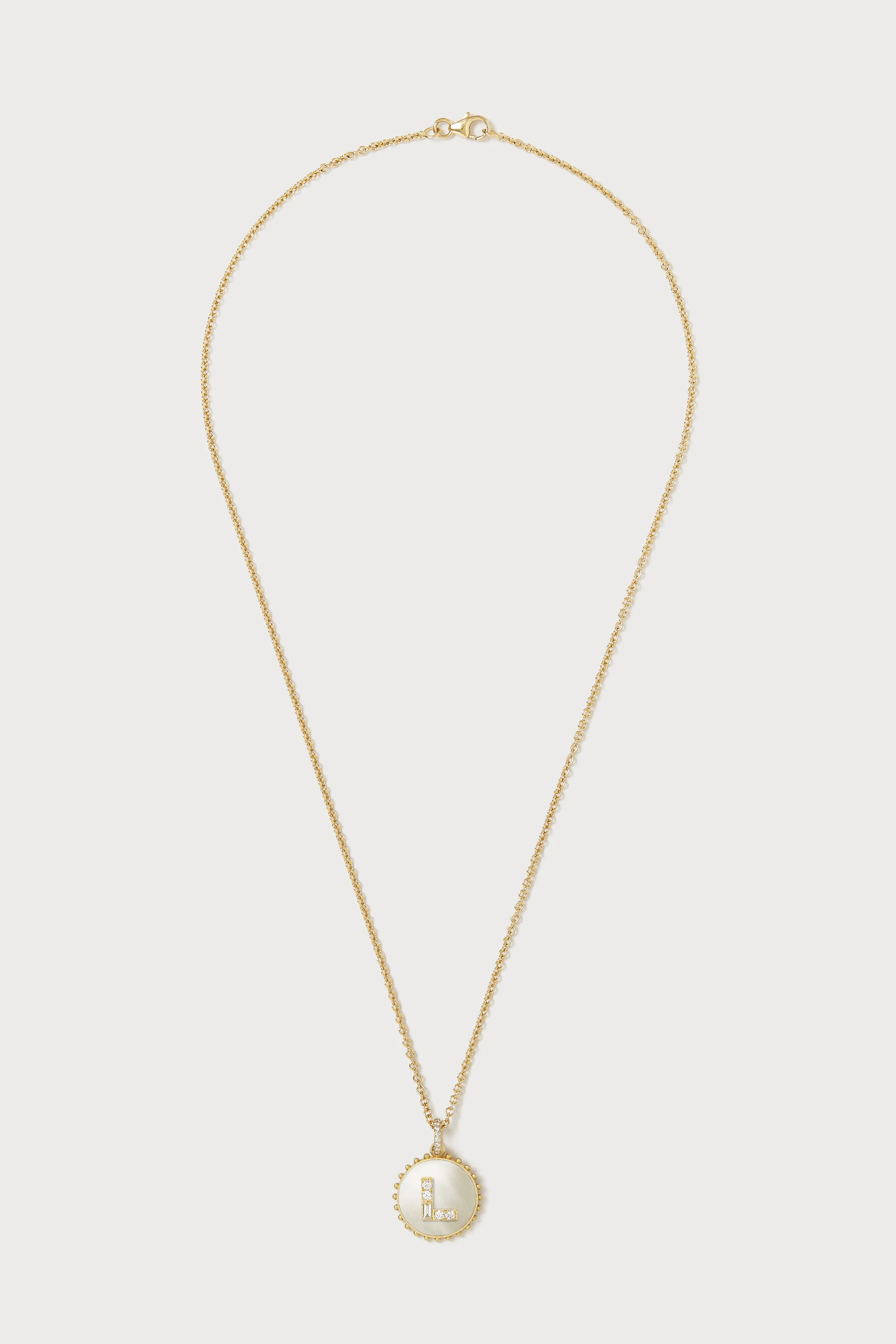 Mini Canvas Diamond Initial Necklace <br> Mother of Pearl