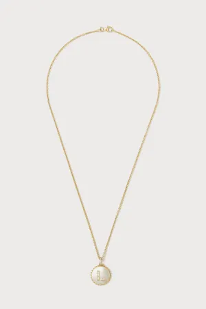 Mini Canvas Diamond Initial Necklace <br> Mother of Pearl