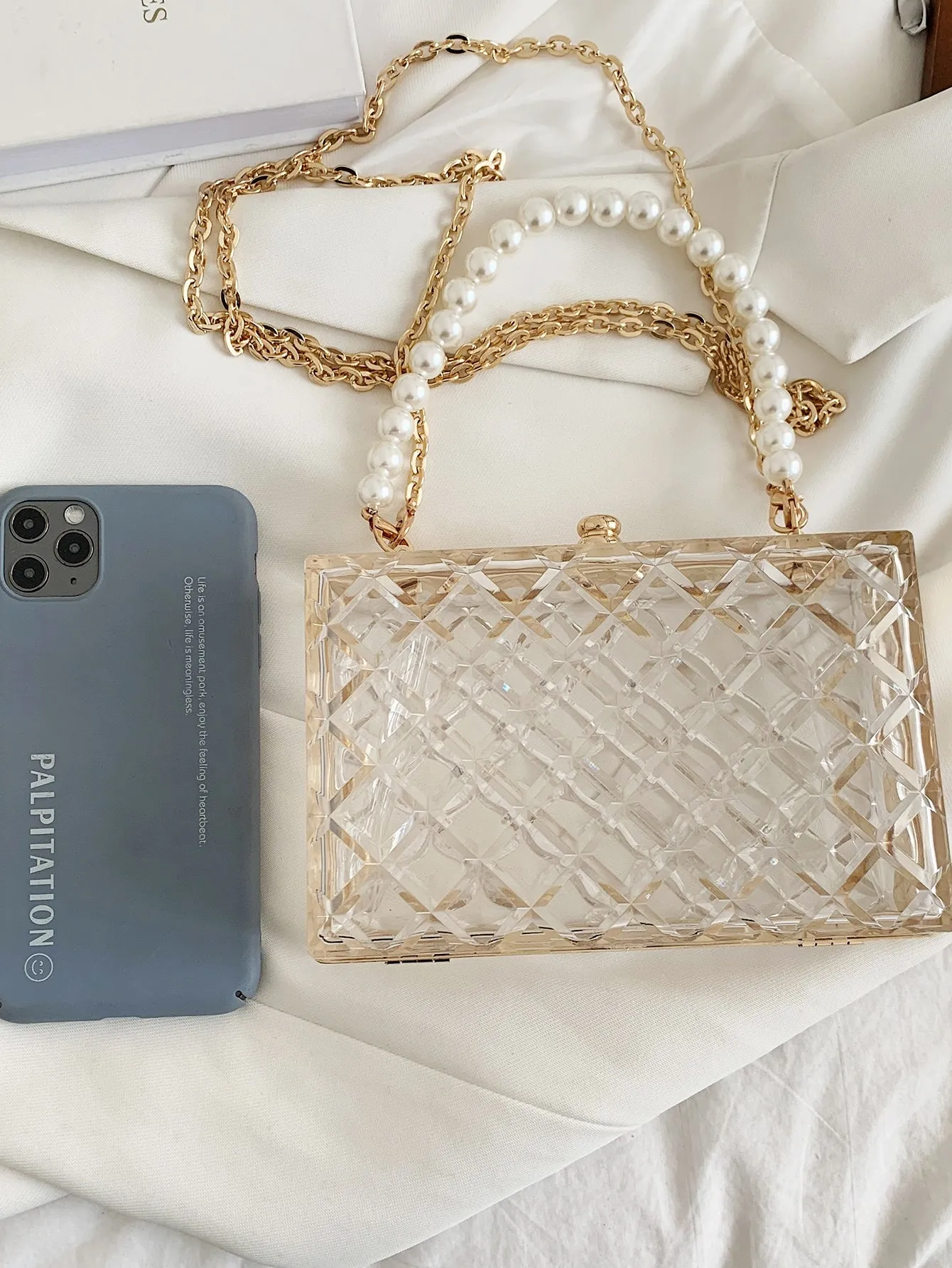 Mini Clear Faux Pearl Handle Box Bag