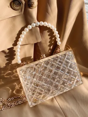 Mini Clear Faux Pearl Handle Box Bag