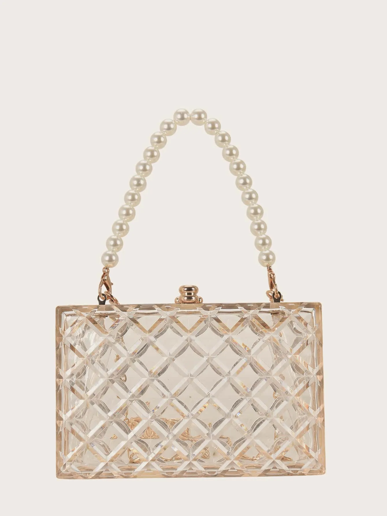 Mini Clear Faux Pearl Handle Box Bag