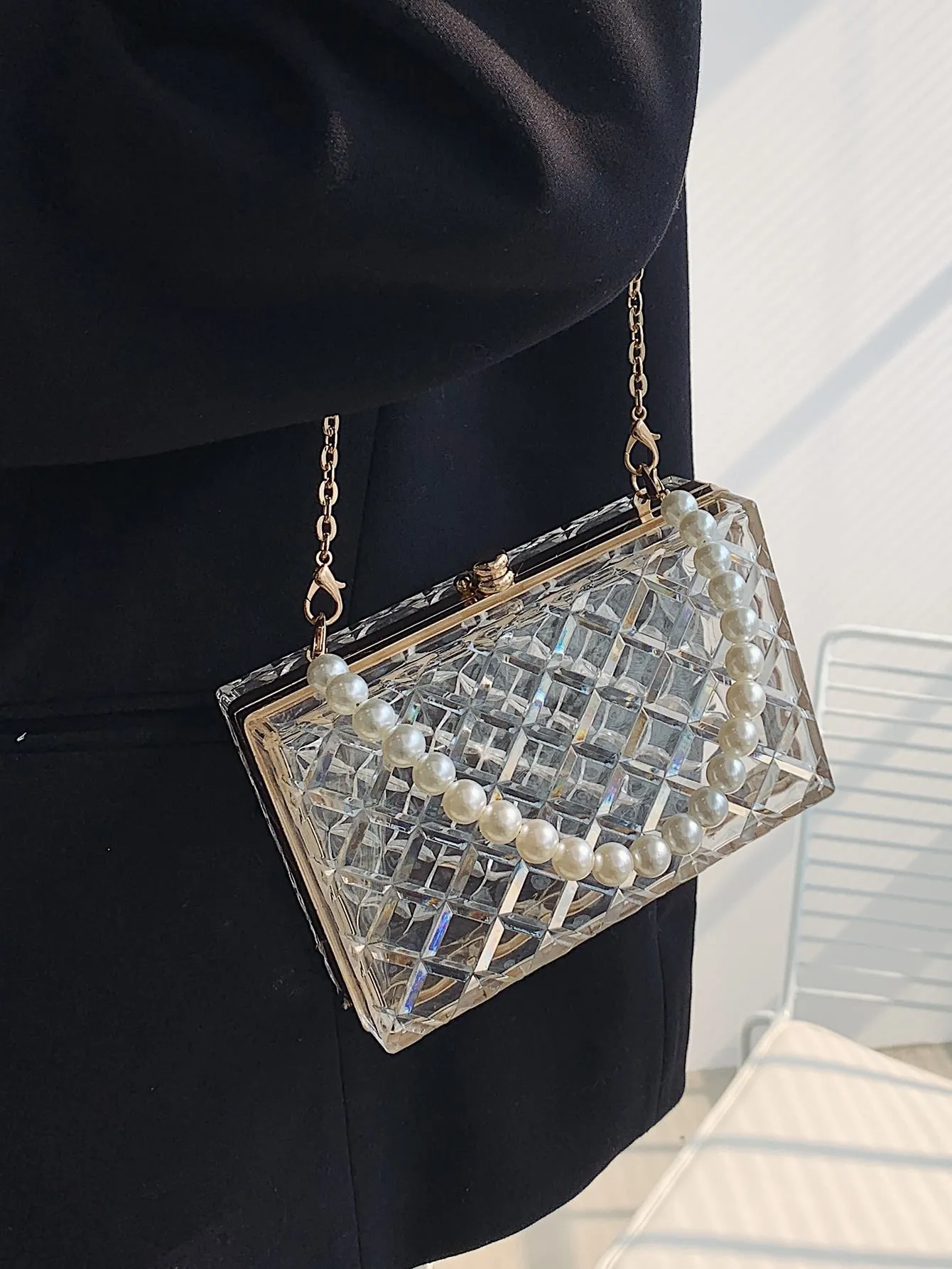 Mini Clear Faux Pearl Handle Box Bag