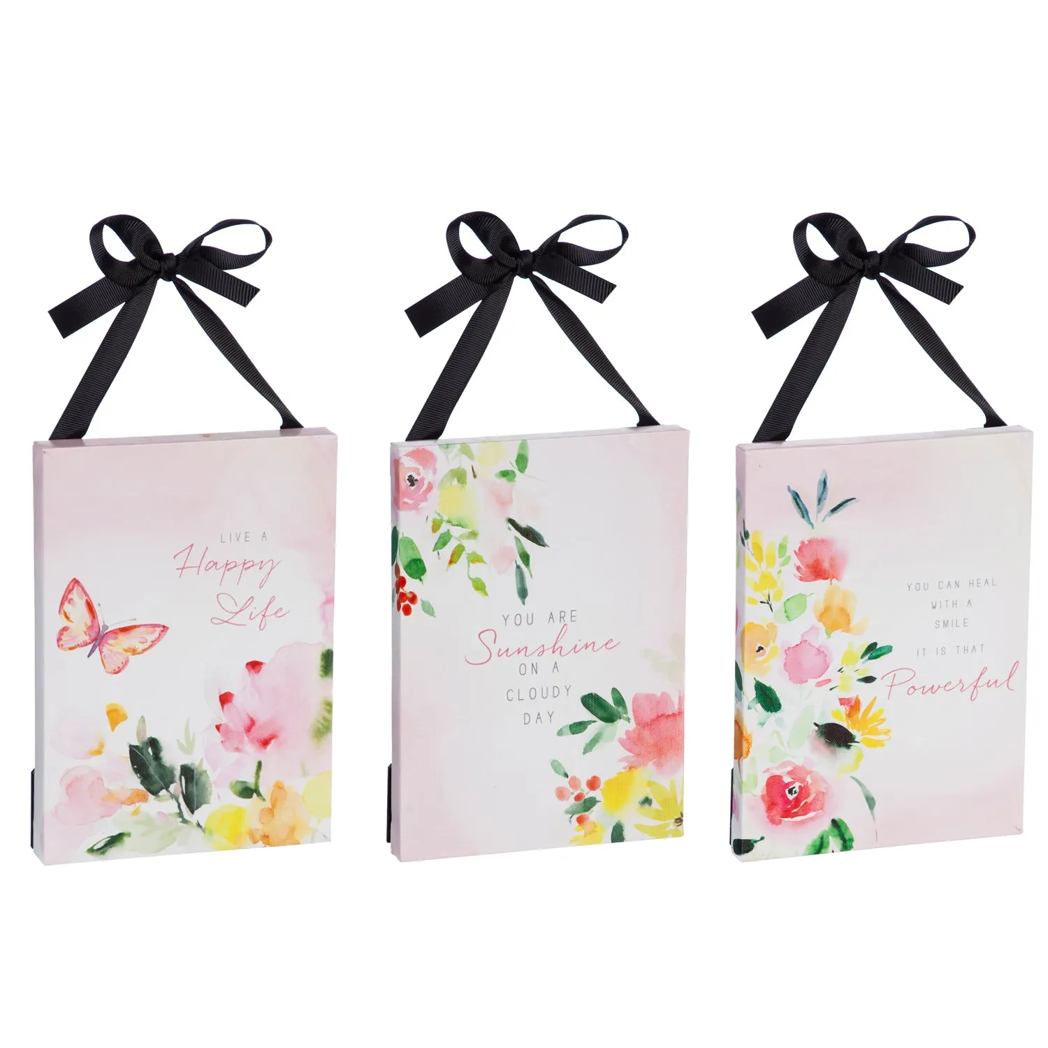 Mini LED Canvas with Ribbon and Easel back, 6"W x 8''H', Happy Life, 3 Asst,6mcl507480