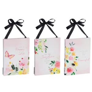 Mini LED Canvas with Ribbon and Easel back, 6"W x 8''H', Happy Life, 3 Asst,6mcl507480