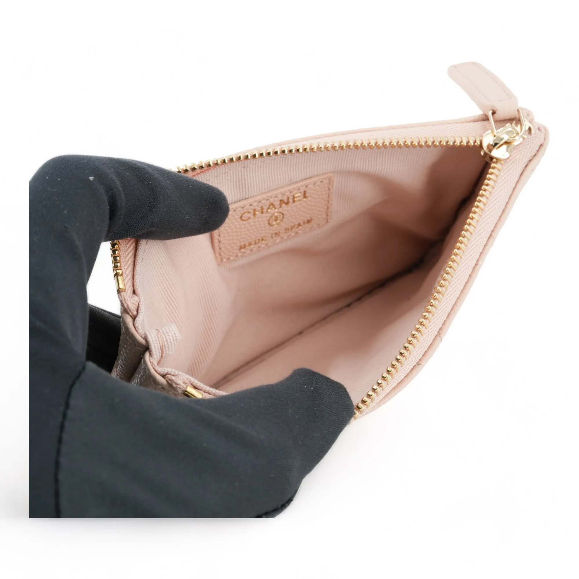 Mini O Case Pouch in Light Beige Caviar
