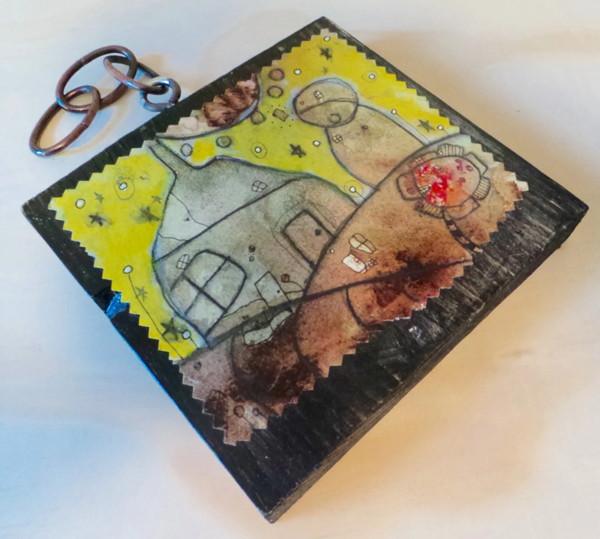 Mini original fine art on wood 'Home'