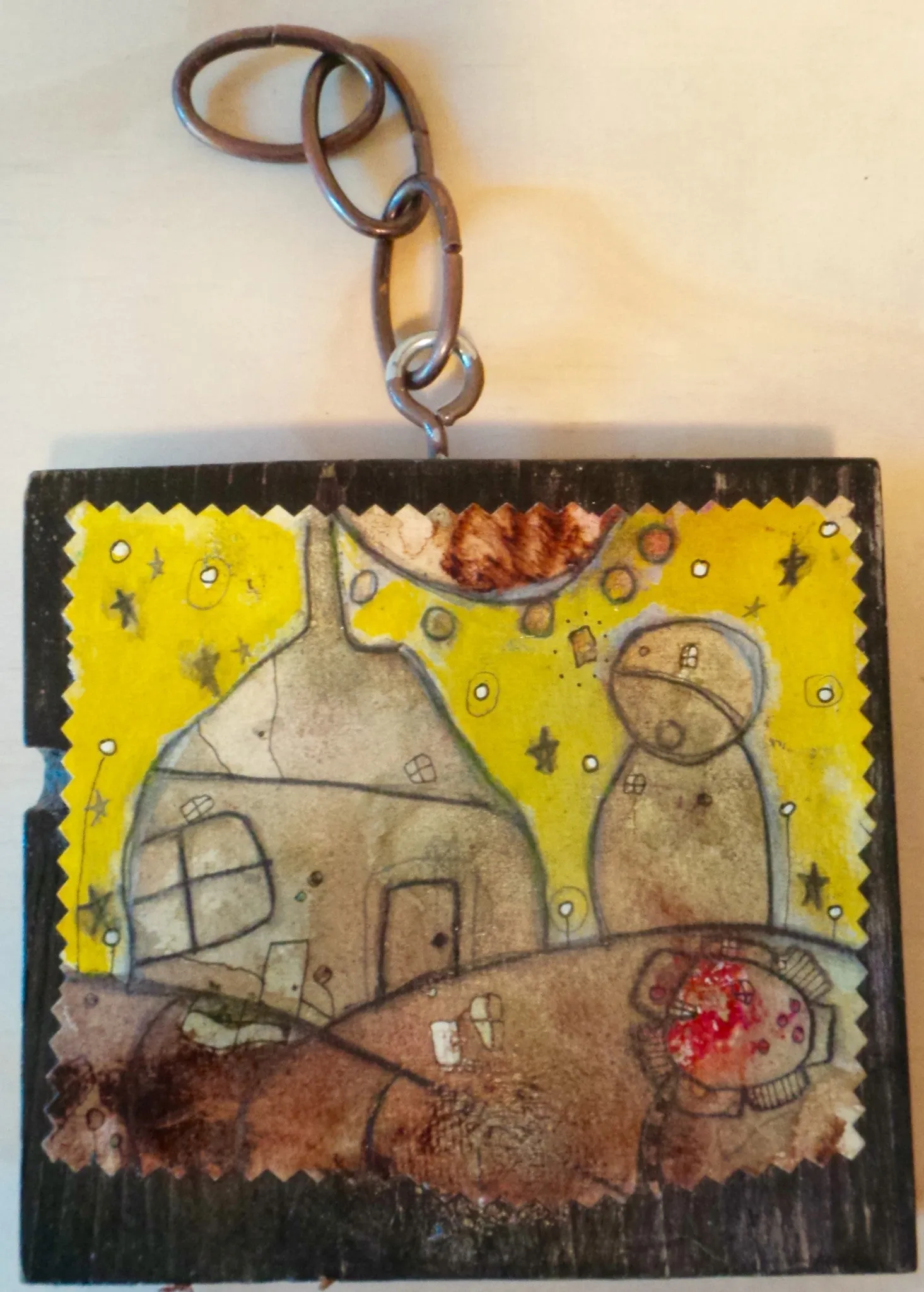 Mini original fine art on wood 'Home'