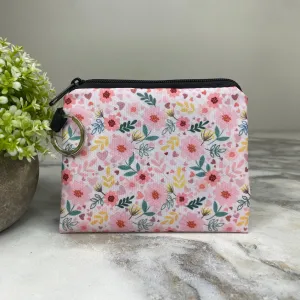 Mini Pouch - Floral Pink Yellow Green on White