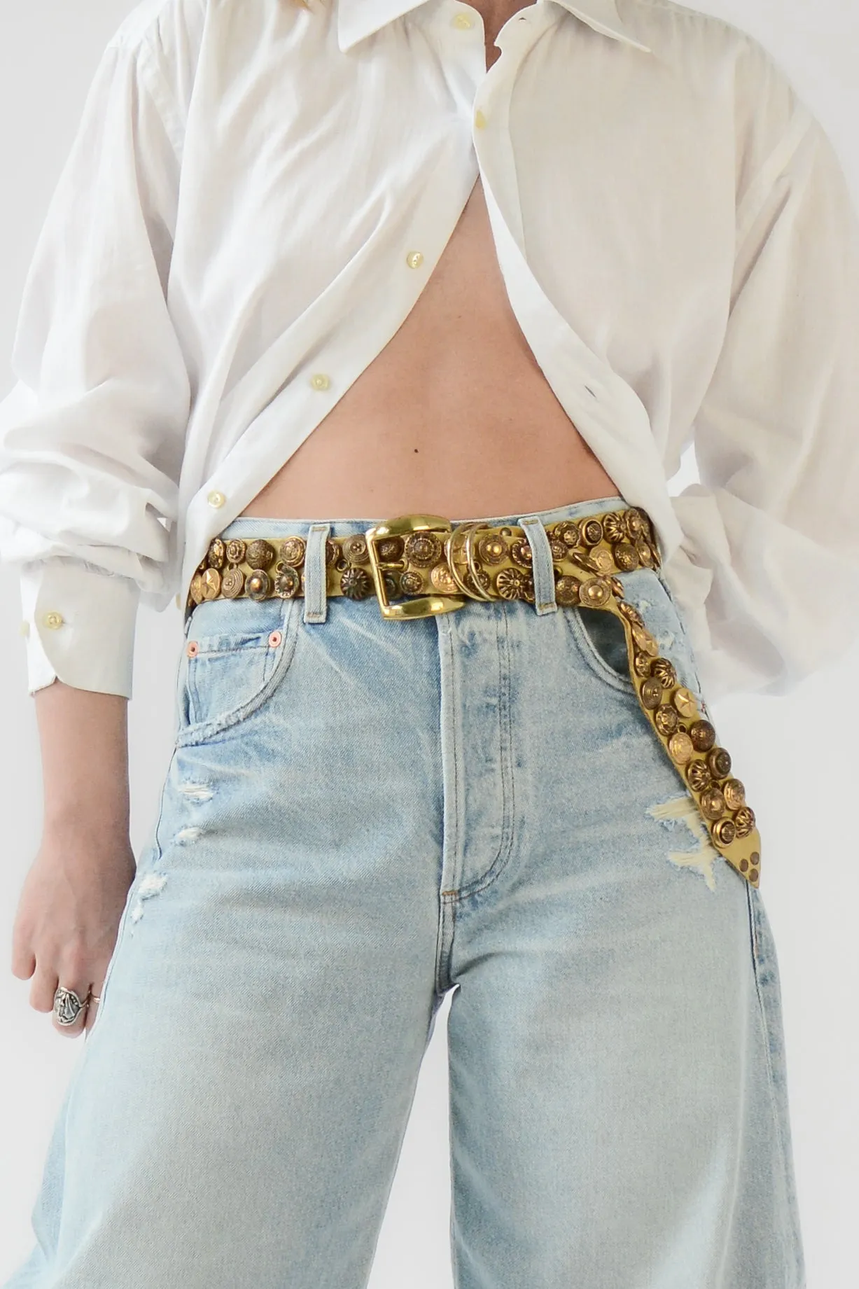 Mixed Button Buckskin Leather Belt
