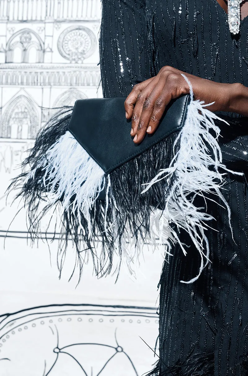 MIXED DECISIONS FEATHER CLUTCH