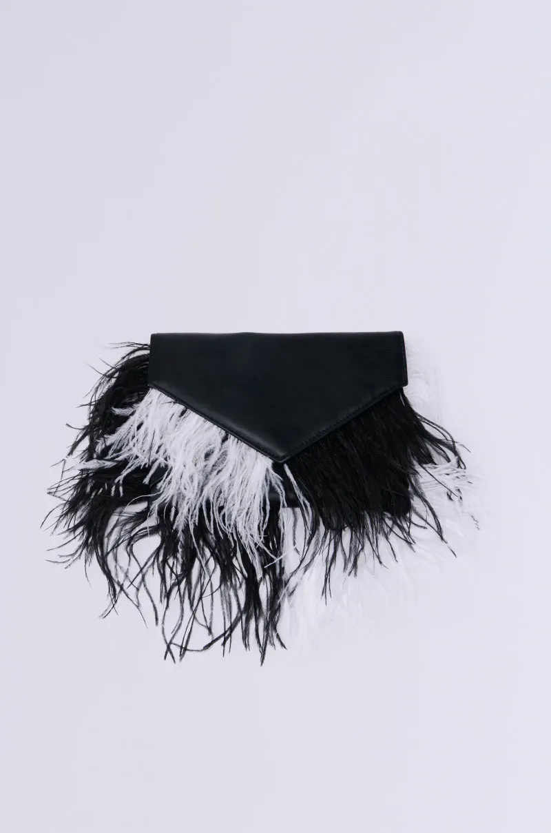 MIXED DECISIONS FEATHER CLUTCH