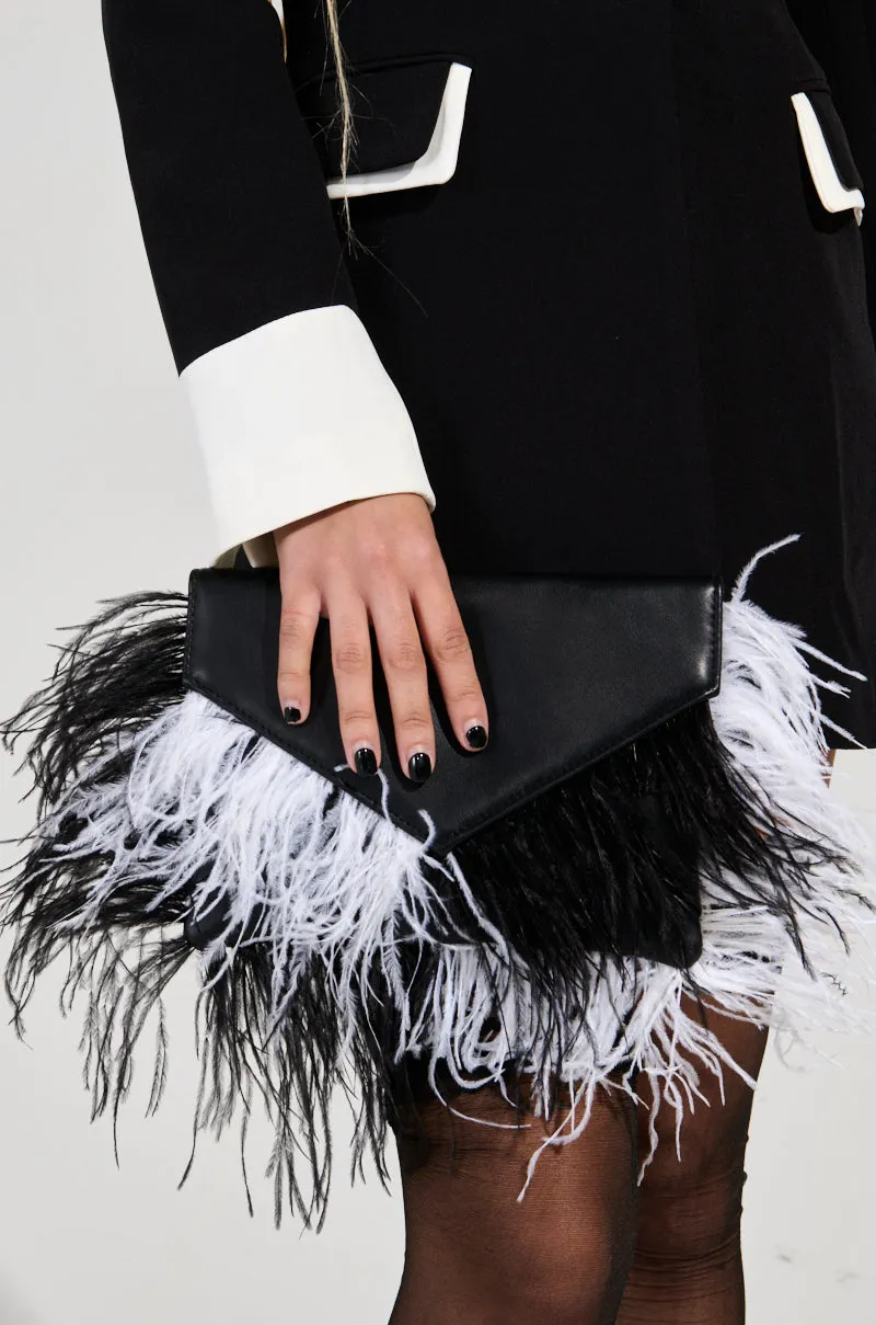 MIXED DECISIONS FEATHER CLUTCH