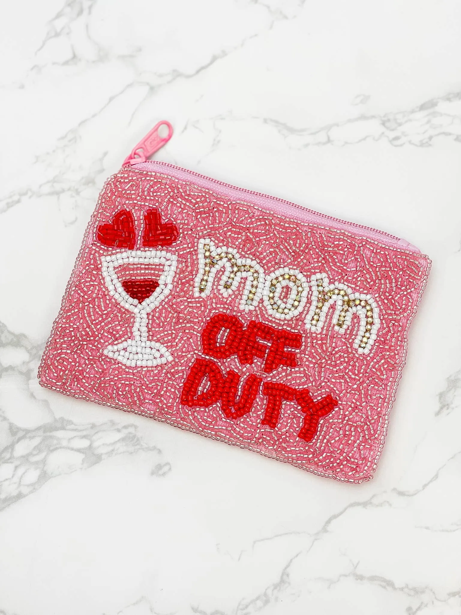 'Mom Off Duty' Beaded Zip Pouch