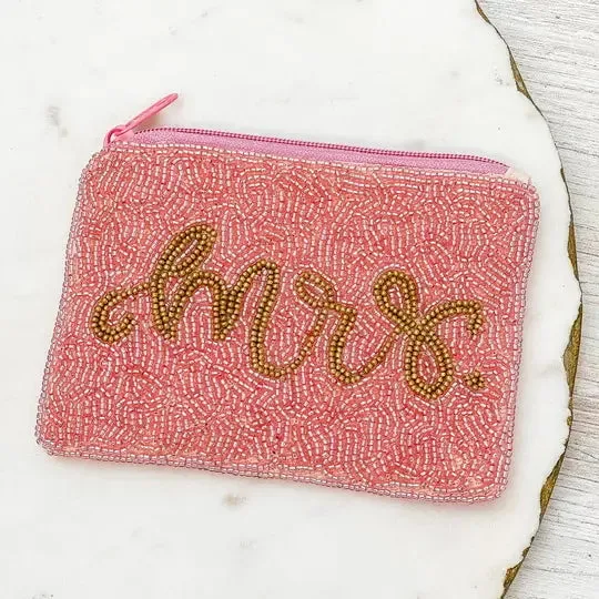 Mrs. - Beaded Zip Pouch -Pink