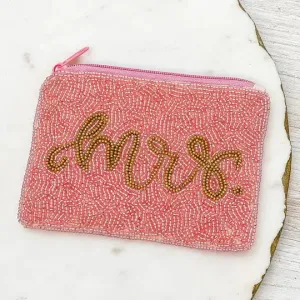Mrs. - Beaded Zip Pouch -Pink