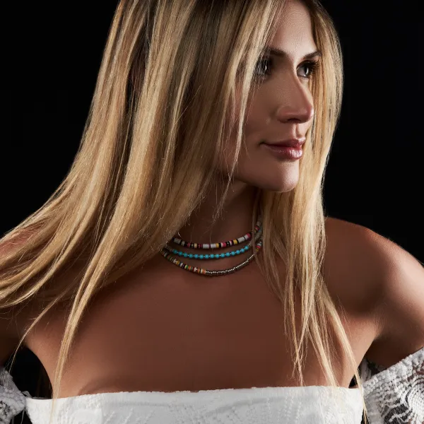 Multicolor African Beaded Necklace with 18k White Gold Beads