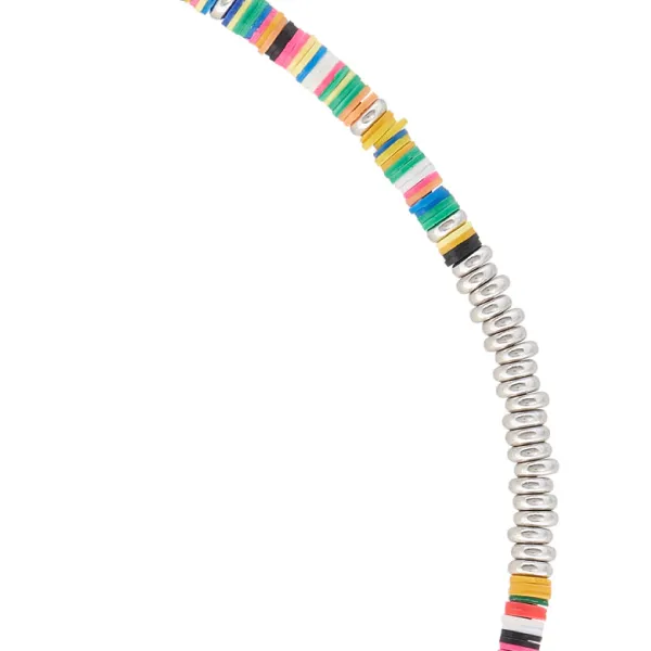 Multicolor African Beaded Necklace with 18k White Gold Beads