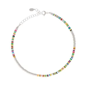 Multicolor African Beaded Necklace with 18k White Gold Beads