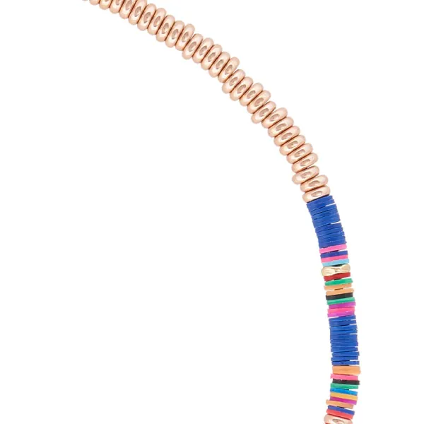Multicolor Blue African Beaded Necklace with 18k Rose Gold Beads