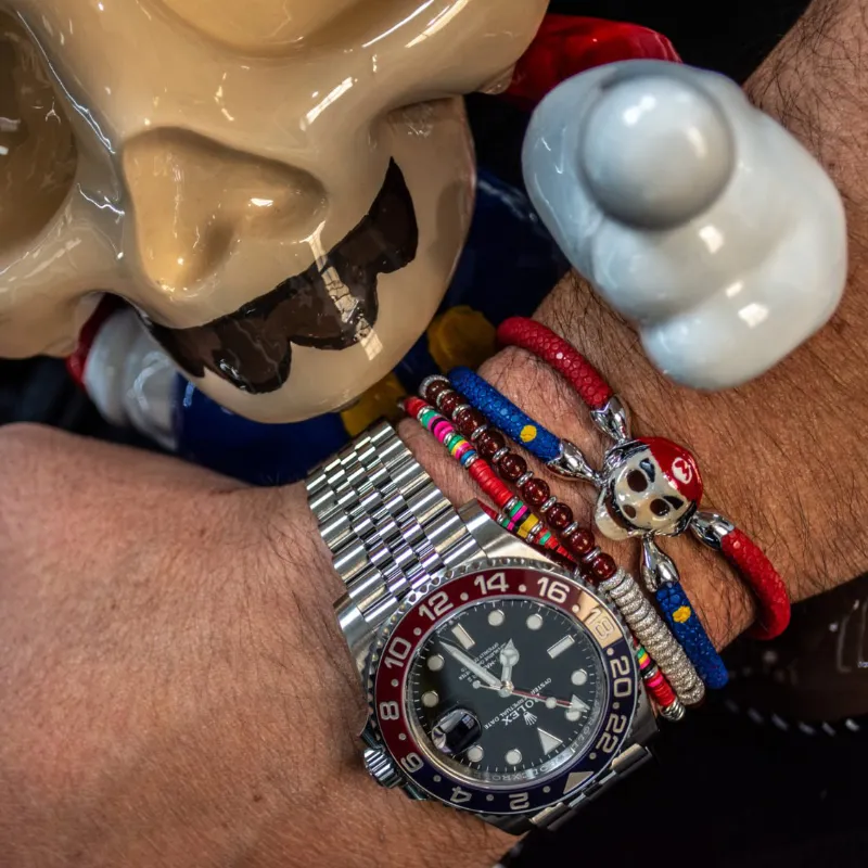 Multicolor Red African Beaded with White Gold Bracelet