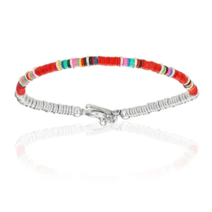 Multicolor Red African Beaded with White Gold Bracelet