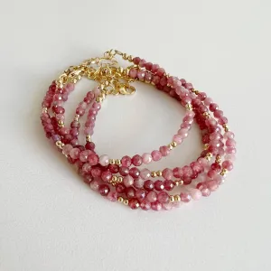 NEW! Faceted Pink Tourmaline Beaded Gold Filled Bracelet by True By Kristy